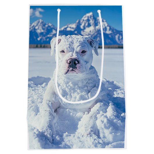 Kerst Pitbull Dog Snowman Medium Cadeauzakje (Achterkant)