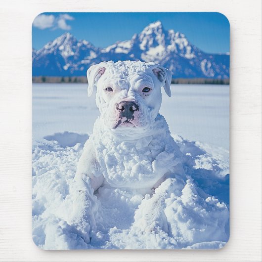 Kerst Pitbull Dog Snowman Muismat (Voorkant)