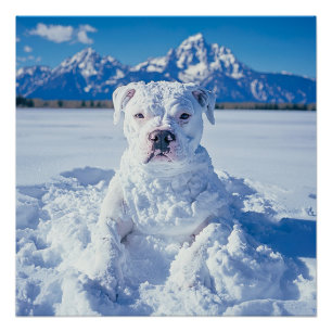Kerst Pitbull Dog Snowman Perfect Poster