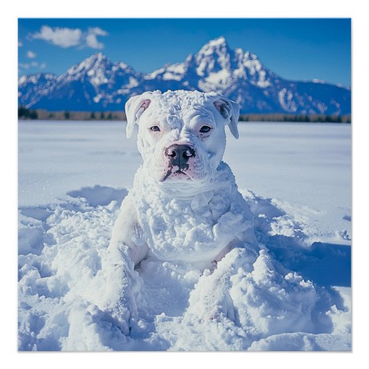 Kerst Pitbull Dog Snowman Perfect Poster (Voorkant)