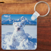 Kerst Pitbull Dog Snowman Sleutelhanger (Achterkant)
