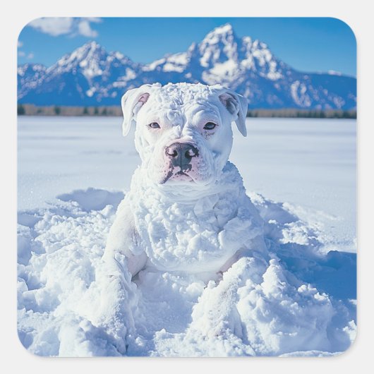 Kerst Pitbull Dog Snowman Vierkante Sticker (Voorkant)