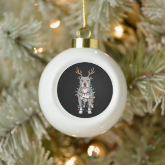 Kerst Pitbull Rendierhoorns Kerstlichten Keramische Bal Ornament