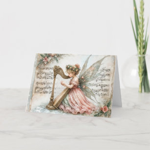 Kerst Pixie Fairy Het spelen van een harp Kaart