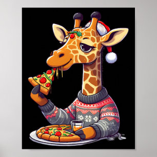 Kerst Pizza Giraffe Poster