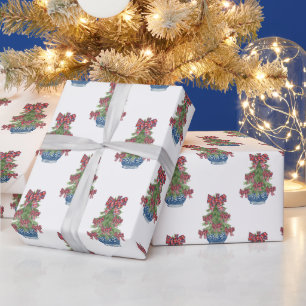 Kerst Plaid Bow Chinoiserie Topiary Tree Cadeaupapier