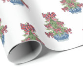 Kerst Plaid Bow Chinoiserie Topiary Tree Cadeaupapier (Rol Hoek)