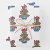 Kerst Plaid Bow Chinoiserie Topiary Tree Inpakpapier Vel (In situ)