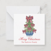 Kerst Plaid Bow Chinoiserie Topiary Tree Notitiekaartje (Voorkant)