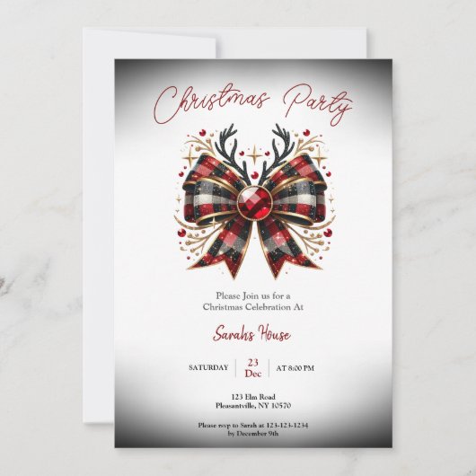 Kerst Plaid Bow Party Kaart (Voorkant)