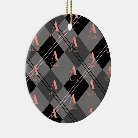 Kerst Plaid Gepersonaliseerd Grijs Zwart Roze Keramisch Ornament (Rechts)