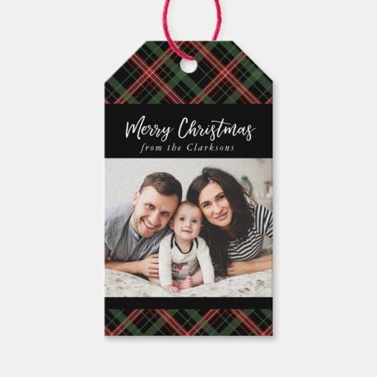 Kerst Plaid Kerst Foto Gift Label Cadeaulabel (Voorkant)