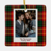 Kerst Plaid Rode Tartan Foto Keramisch Ornament (Voorkant)