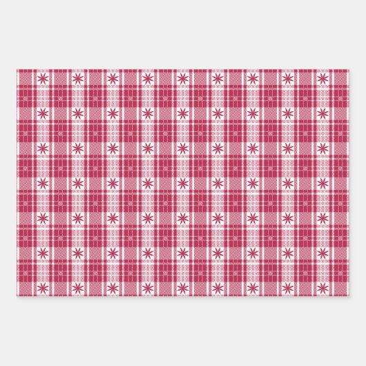 Kerst Plaid - Rood en Wit met Poinsettia Inpakpapier Vel (Voorkant 2)