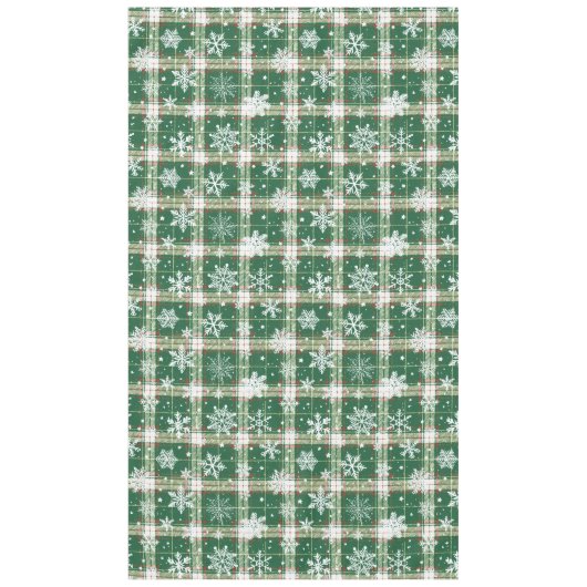 Kerst Plaid Wit, Groen met Witte Sneeuwvlokken Tafelkleed (Voorkant)