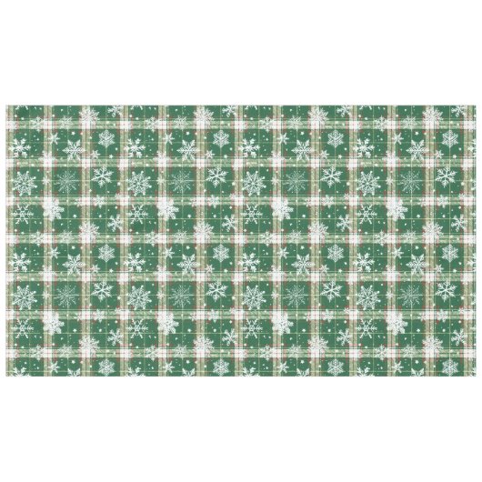 Kerst Plaid Wit, Groen met Witte Sneeuwvlokken Tafelkleed (Voorkant (Horizontaal))