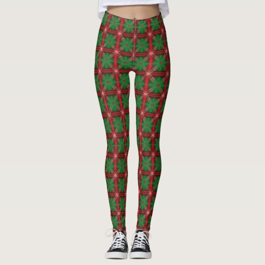 Kerst Plaids Tegels Effect Leggings (Voorkant)