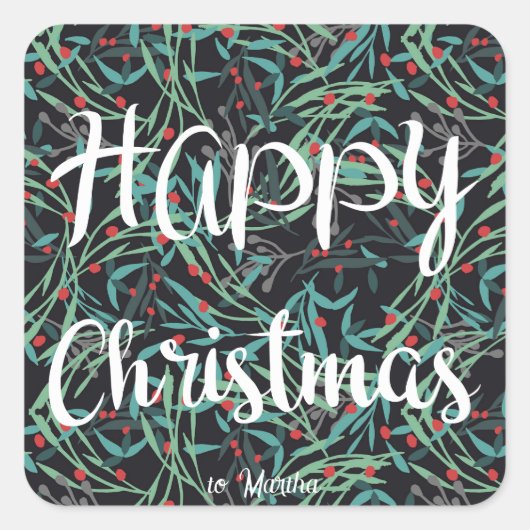 Kerst plant op zwart vierkante sticker (Voorkant)