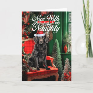 Kerst Platte Jas Retriever Hond Ondeugend of Mooi Feestdagen Kaart