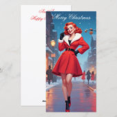 Kerst platte Kaart met Pin-Up meisje (Voorkant / Achterkant)
