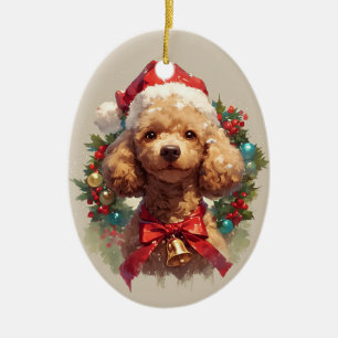 kerst poedel hond keramisch ornament