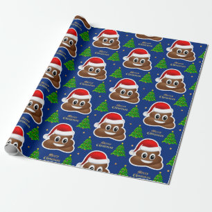 Kerst poep emoji met kerstmuts inpakpapier