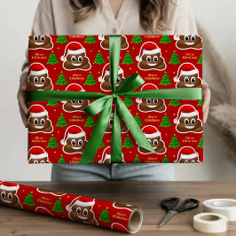 Kerst poep emoji met kerstmuts inpakpapier