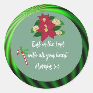 Kerst Poinsettia Bijbeltekst Ronde Sticker