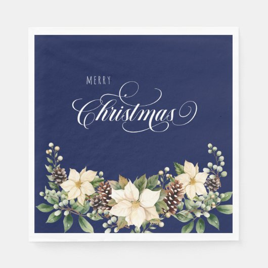 Kerst Poinsettia blauw Servet (Voorkant)