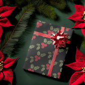 Kerst Poinsettia Bloem Mistletoe Rode bessen Cadeaupapier