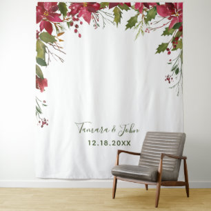 Kerst Poinsettia Bloemen Foto Booth Achtergrond Wandkleed