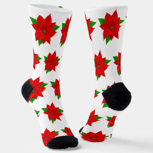 Kerst Poinsettia Bloemen op Wit Sokken