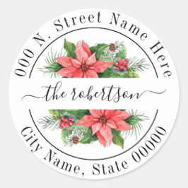 Kerst Poinsettia bloemenvakantie retour adres Ronde Sticker