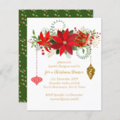 Kerst Poinsettia diner uitnodigt Rode Goud Chic (Voorkant / Achterkant)