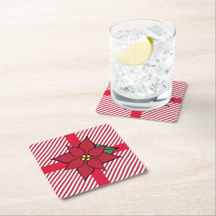 Kerst Poinsettia Drank Onderskalen Vierkante Kartonnen Onderzetter