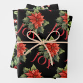 KERST POINSETTIA, HOLLY, CANDY CANE OP ZWART INPAKPAPIER VEL (In situ)