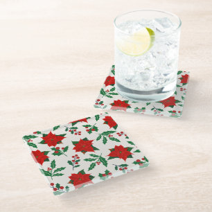 Kerst Poinsettia & Holly Floral Onderzetter