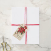 Kerst Poinsettia Holly  Rode Vakantie Cadeaulabel (Met Touw)