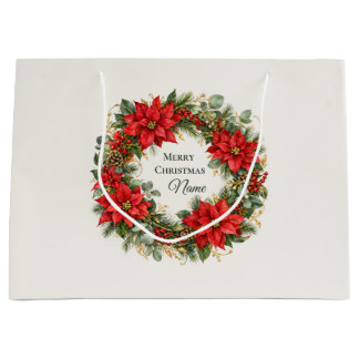 Kerst Poinsettia Krans met Aangepaste Naam Groot Cadeauzakje