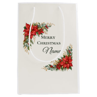 Kerst Poinsettia Krans met Aangepaste Naam Medium Cadeauzakje