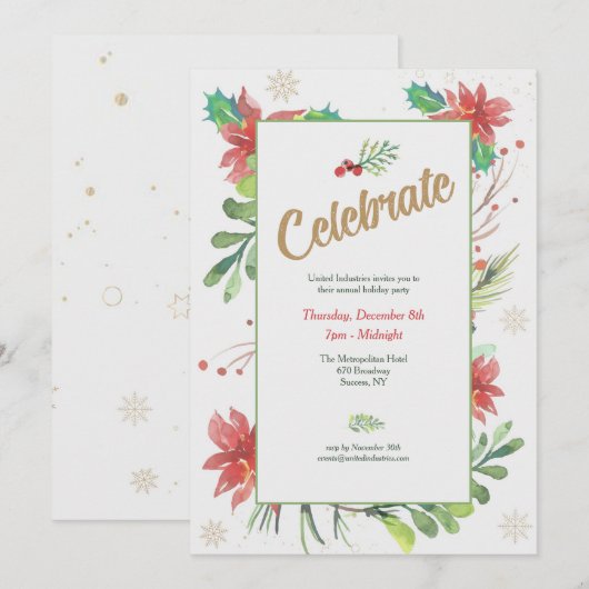 Kerst Poinsettia Lijst Invitation Kaart (Voorkant / Achterkant)