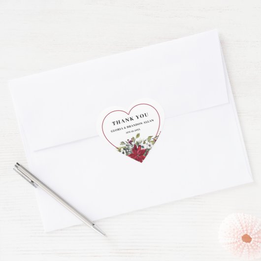Kerst Poinsettia Moderne bruiloft Hart Sticker (Envelop)