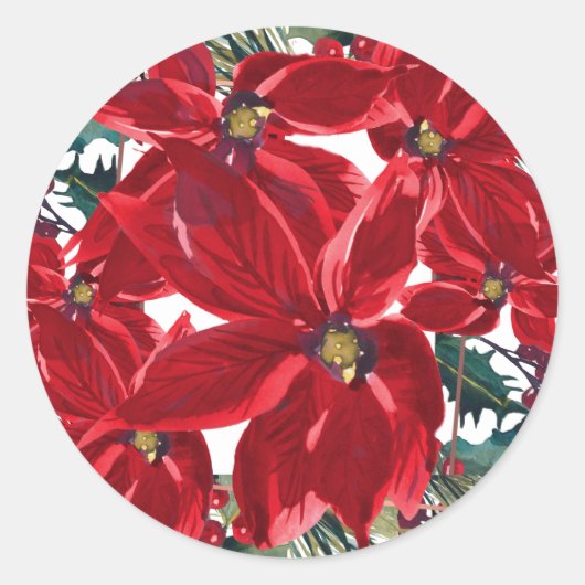 Kerst Poinsettia op Pine Sticker (Voorkant)