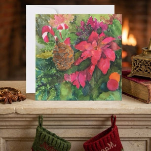 Kerst Poinsettia originele aquarelschildering Kaart