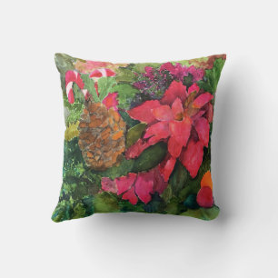Kerst Poinsettia originele aquarelschildering Kussen