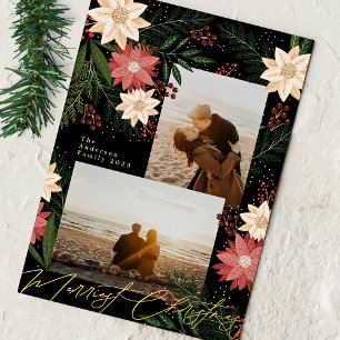Kerst Poinsettia Pracht Foto Collage Folie Feestdagenkaart