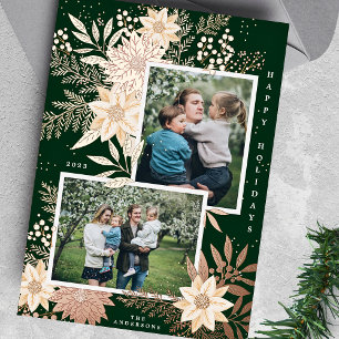 Kerst Poinsettia Pracht Foto Collage Folie Feestdagenkaart