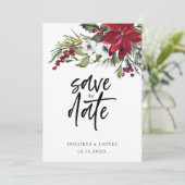 Kerst Poinsettia Script Trouwen Bewaar de datum Save The Date (Staand voorkant)