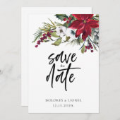 Kerst Poinsettia Script Trouwen Bewaar de datum Save The Date (Voorkant / Achterkant)