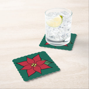 Kerst Poinsettia Vrije Tijd Papier Onderzetters
